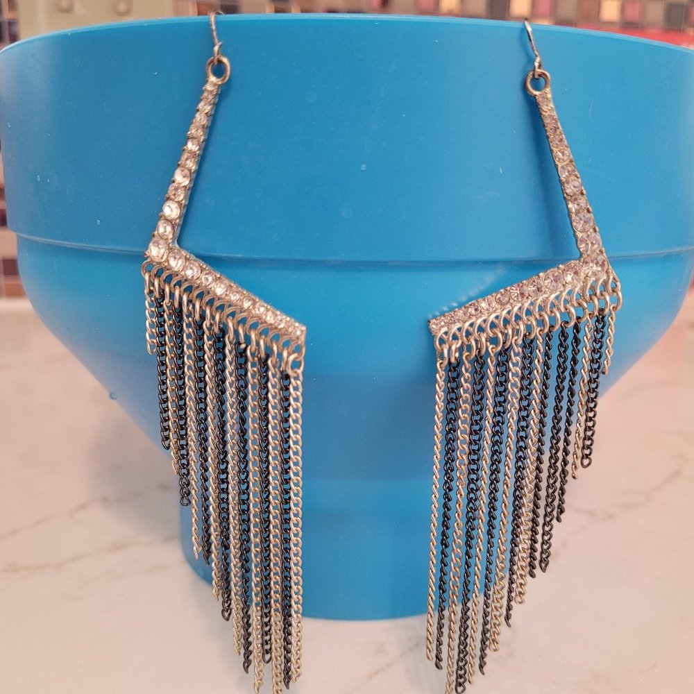 Angled Rhinestone Dangle Earrings